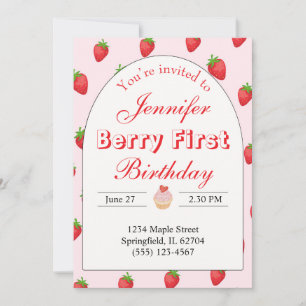 Fresa Primer cumpleaños Invitación Berry