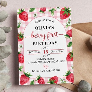 Fresa Primer cumpleaños Invitación Berry Sweet