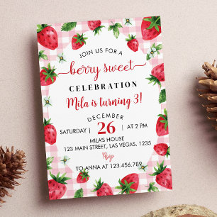 Fresa Primer cumpleaños Invitación Berry Sweet