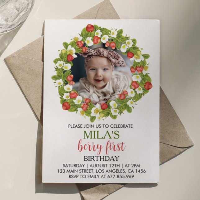 Fresa Primer cumpleaños Invitación Berry Sweet (Subido por el creador)