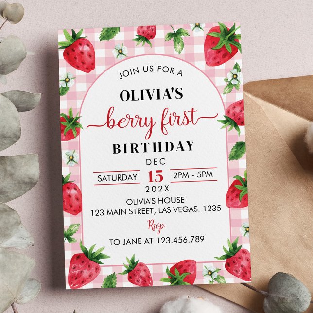 Fresa Primer cumpleaños Invitación Berry Sweet (Subido por el creador)