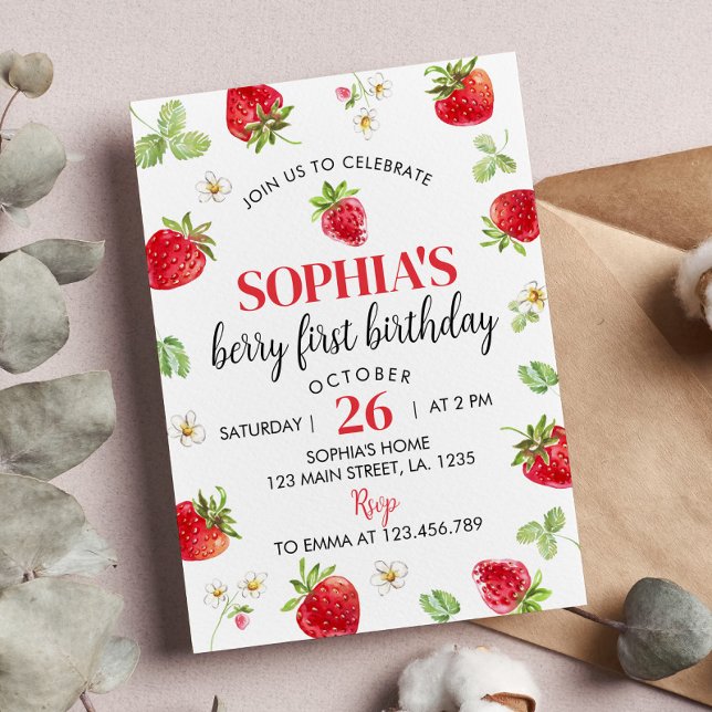 Fresa Primer cumpleaños Invitación Berry Sweet (Subido por el creador)