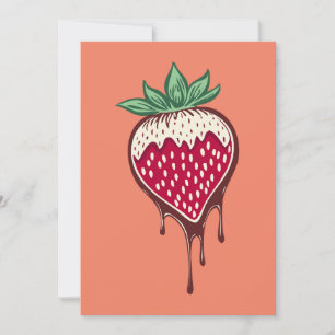 fresa sumergida en una invitación al chocolate