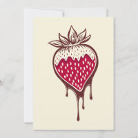 fresa sumergida en una invitación al chocolate