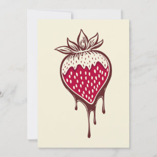 fresa sumergida en una invitación al chocolate