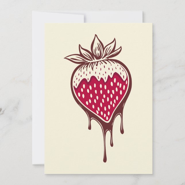 fresa sumergida en una invitación al chocolate (Anverso)
