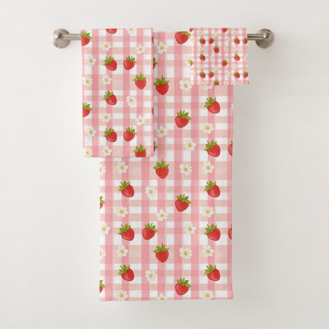 Fresa y flores en un gingham rosa (In situ)