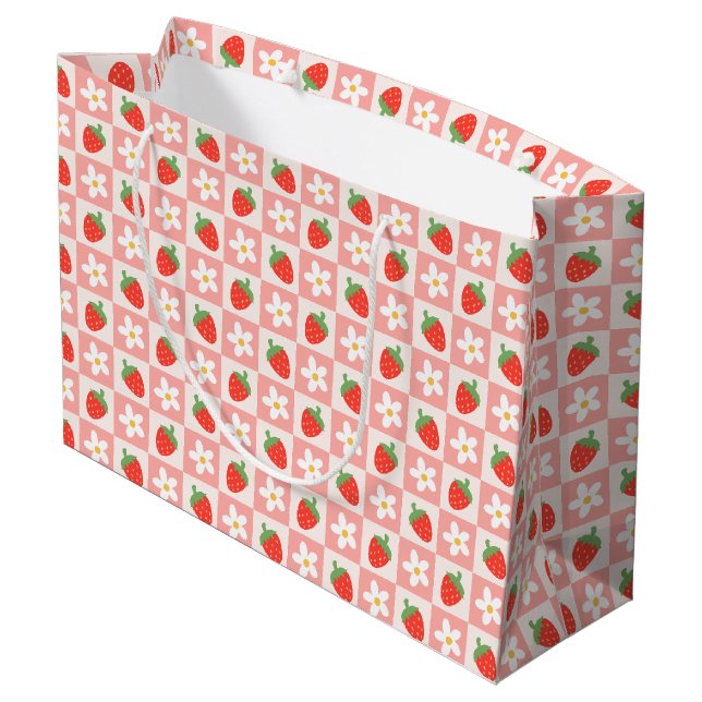 Fresas dulces y flores Bolsa de regalo grande (Angulo reverso)