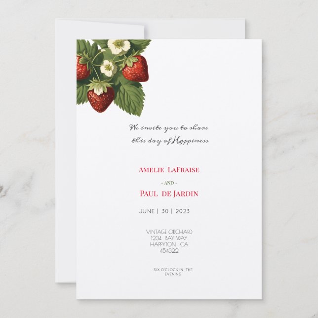 Fresas en Kraft - Invitación a la boda (Anverso)