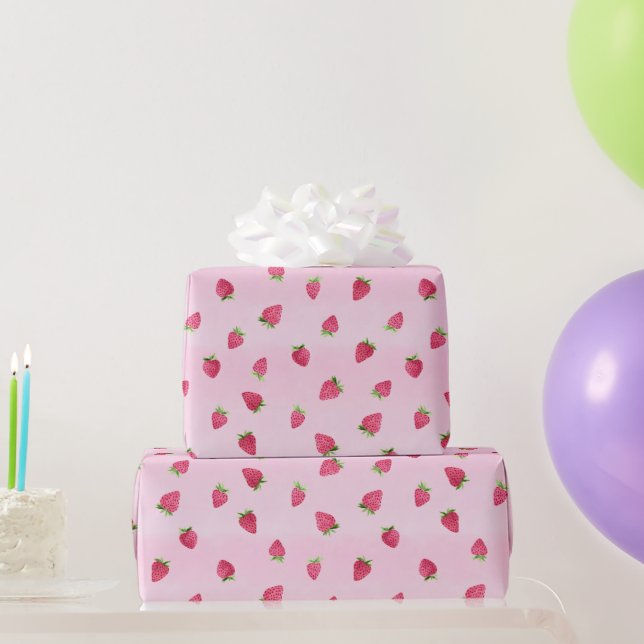 Fresas en papel de envolver color de agua rosada (Regalos de fiesta)