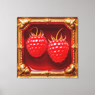Fresas frescas enmarcadas en obra de arte dorada