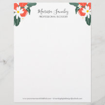 Fresas Nombre de guión floral Papel con membrete m