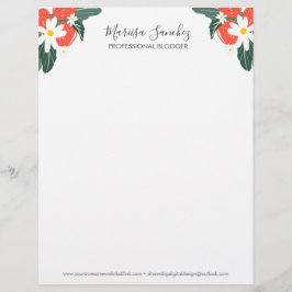 Fresas Nombre de guión floral Papel con membrete m