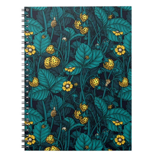 Fresas silvestres, cuaderno amarillo y azul (Frente)
