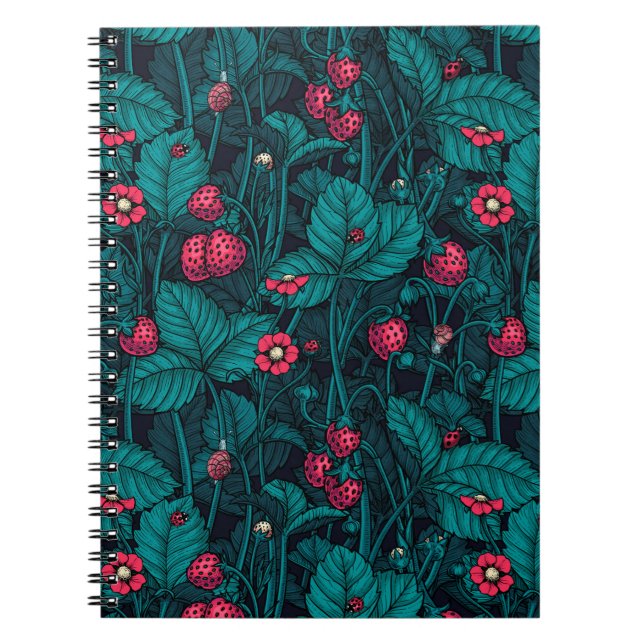Fresas silvestres, cuaderno rojo y azul (Frente)