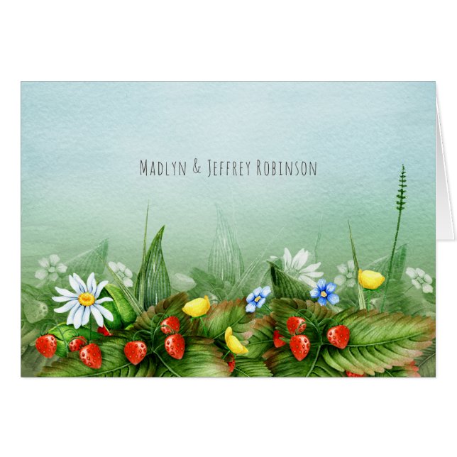 Fresas silvestres en un prado de campo azul cielo (Anverso (Horizontal))