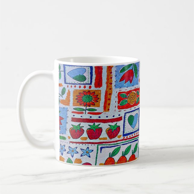 Fresas y corazones taza de café (Izquierda)