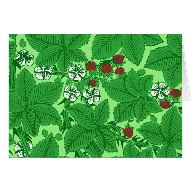 Fresas y hojas de estilo Art Nouveau, verde limón (Anverso (Horizontal))