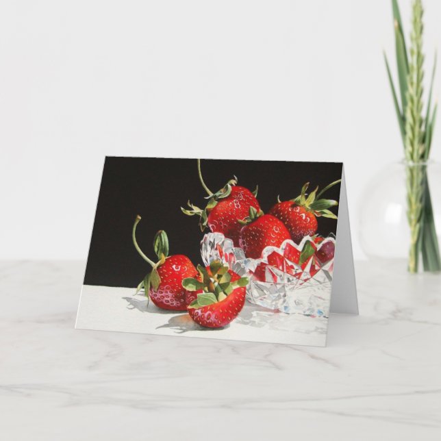 Fresas y tarjeta de felicitación cristalina (Anverso)