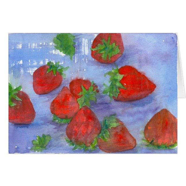 Frescas frescas Fresas Frutas Rojas Acuarela Art B (Anverso (Horizontal))