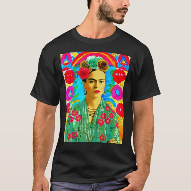 Frida Kahlo colorida floral clásica camiseta (Anverso)