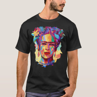 Frida Kahlo retrato colorido camiseta clásica