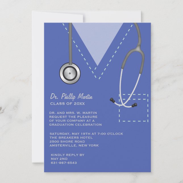 Friega la invitación médica azul de la graduación (Anverso)