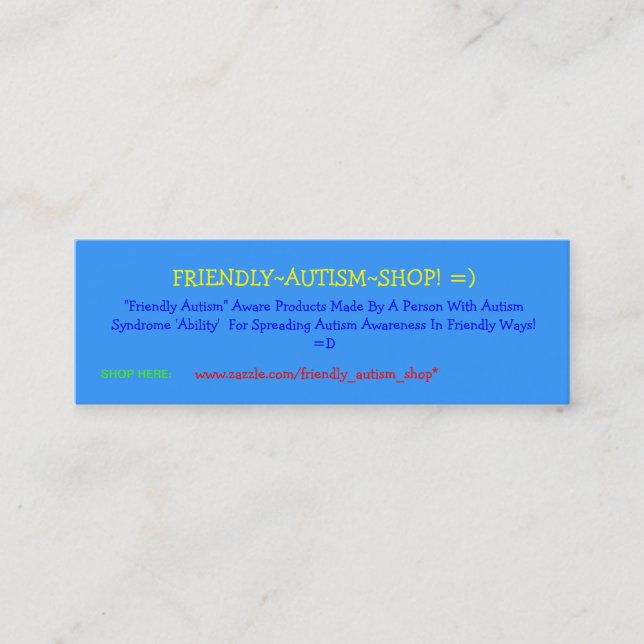 ¡Friendly~Autism~Shop! =) tarjetas de publicidad (Anverso)