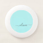 Frisbee De Wham-O Nombre de Monograma del Guión Azul Verde azulado M<br><div class="desc">Aqua Blue Verde azulado Simple Script Monograma Nombre Frisbee. Esto hace que la graduación perfecta,  el cumpleaños,  el boda,  la ducha de novia,  el aniversario,  la ducha de bebé o la fiesta de soltera sea un regalo para alguien que ama el lujo glam y los estilos de moda.</div>
