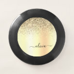 Frisbee De Wham-O Purpurina de oro Girly Lujo Monograma Moderno Nomb<br><div class="desc">El Purpurina De La Espuma Metálica Del Relieve metalizado De Faux De Oro Cepó El Nombre Del Monograma Metalizado Frisbee. Esto hace que la graduación perfecta, el cumpleaños, el boda, la ducha de novia, el aniversario, la ducha de bebé o la fiesta de soltera sea un regalo para alguien que...</div>