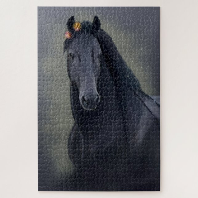 Frisia de caballo negro - Rompecabezas (Vertical)