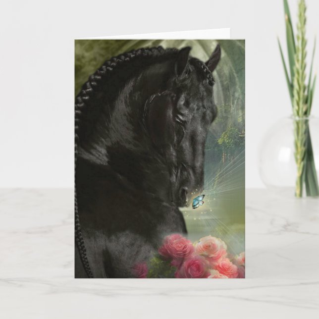 Frisia de caballo negro - Tarjeta de saludo (Anverso)