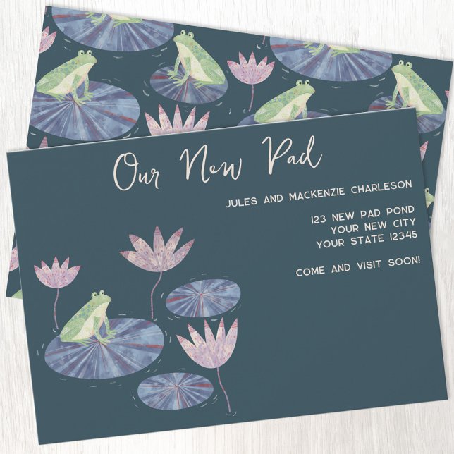 Frog Lily Pad Cambio de Invitación de dirección (Frog themed dark Our New Pad change of address moving announcement with custom text)