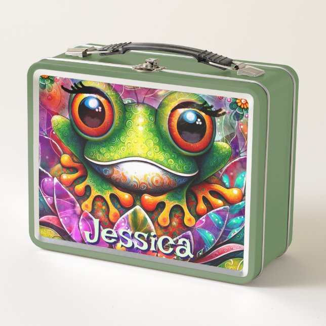 Frog Whimsical Resumen Arte Floral Personalizado (Anverso)