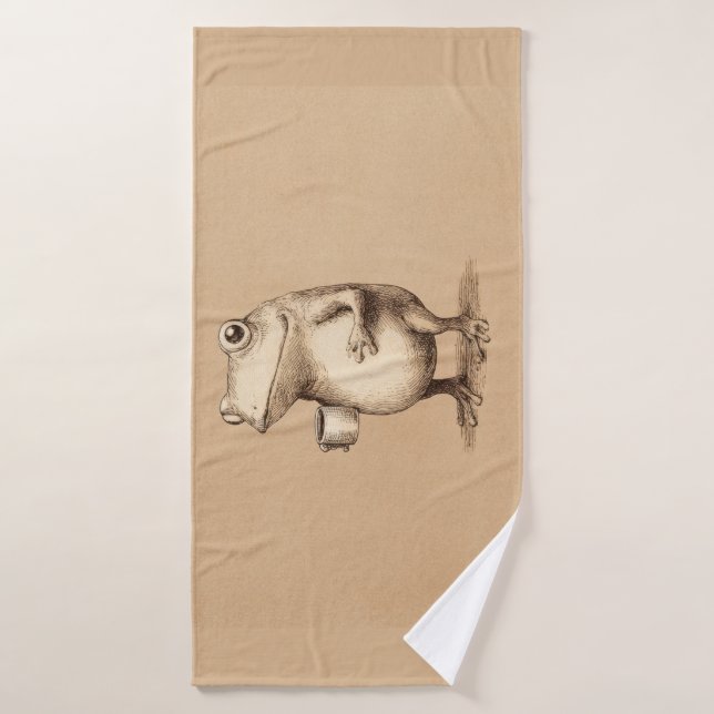 Frog with Coffee – Whimsical Vintage Animal (Toalla de baño)