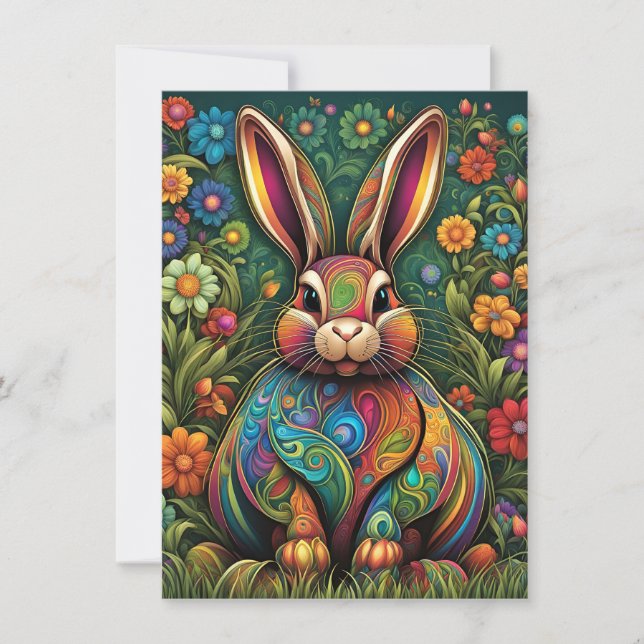 Frohe Ostern - Osterhase in Blumen 2 (Anverso)
