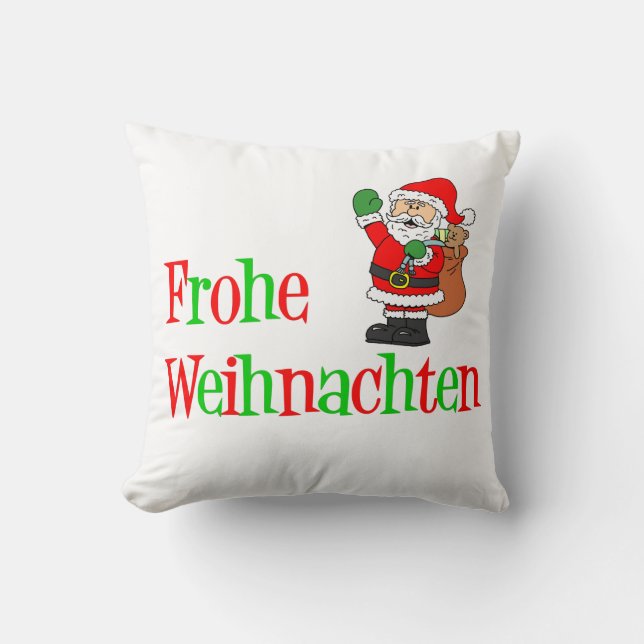 Frohe Weihnach Navidades alemanes Santa Cojín deco (Anverso)