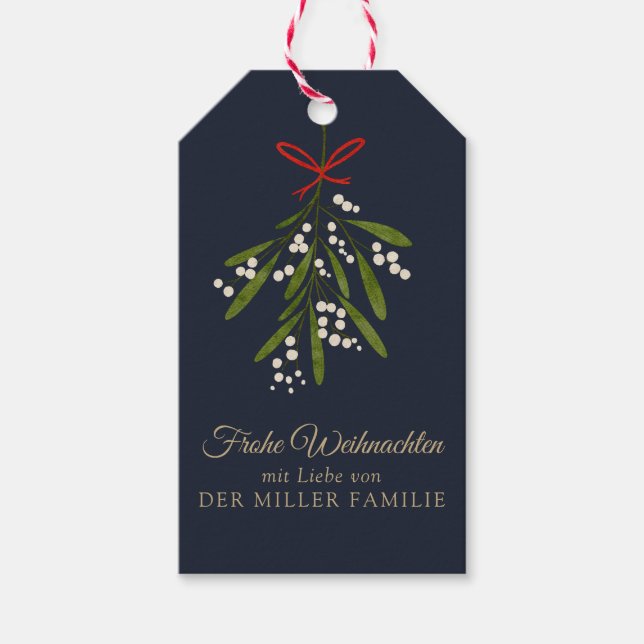 Frohe Weihnachten dunkelblau etiqueta de regalo (Anverso)