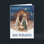 Frohe Weihnachten. Tarjeta de escena de la nativid<br><div class="desc">Frohe Weihnachten. Escena de la natividad | Oh Buenas Noches | La pintura de color de agua de la Sagrada Familia con detalles de Relieve metalizado dorado Navidades tarjeta de felicitación de vacaciones en alemán. Tarjetas de correspondencia, sellos postales y otros productos disponibles en la categoría Navidades y Año Nuevo...</div>