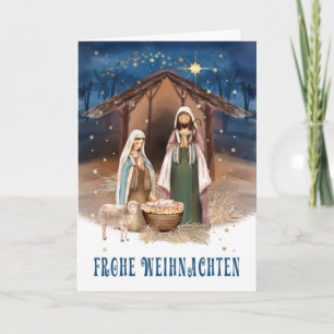 Frohe Weihnachten. Tarjeta de escena de la nativid