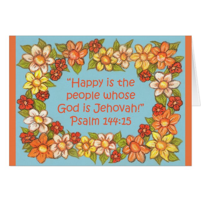 Frontera de flores~Feliz pueblo-Dios Jehová~Escrit (Anverso (Horizontal))