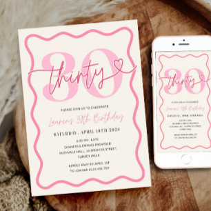 Frontera de onda rosa 30.ª invitación de cumpleaño