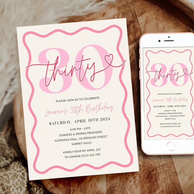 Frontera de onda rosa 30.ª invitación de cumpleaño (Subido por el creador)