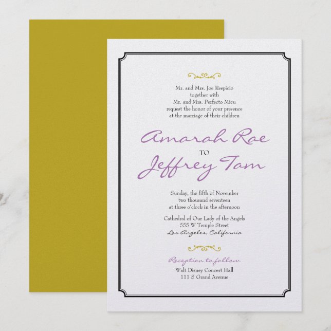 Frontera elegante de la invitación de la boda (Anverso / Reverso)