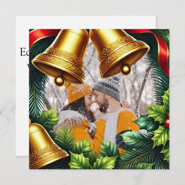 Frontera Evergreen Photo con campanas para Navidad (Anverso / Reverso)