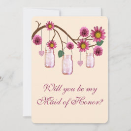 Frores Rosadas Tarjetas de Dama de Honor en Tarros