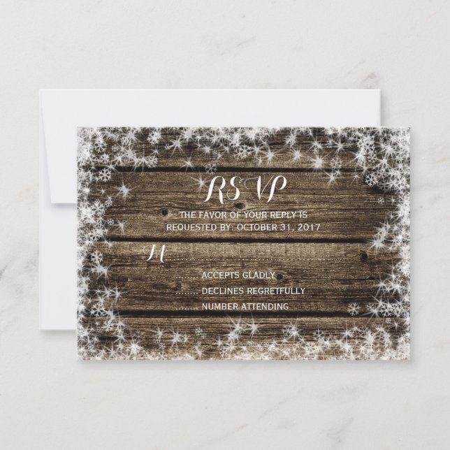 Frost Bite Barn Wood Rustic Winter Wedding RSVP (Anverso)