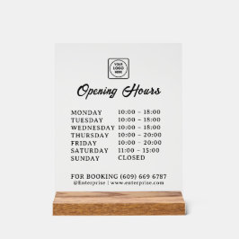 Frosted Logo and Business Hours Acrylic Display