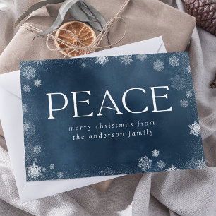 Frosted Peace Navy Acuarela Tarjeta de Navidad sin