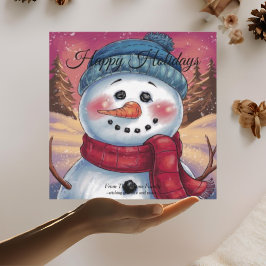 Frosty la tarjeta de vacaciones plana de Snowman